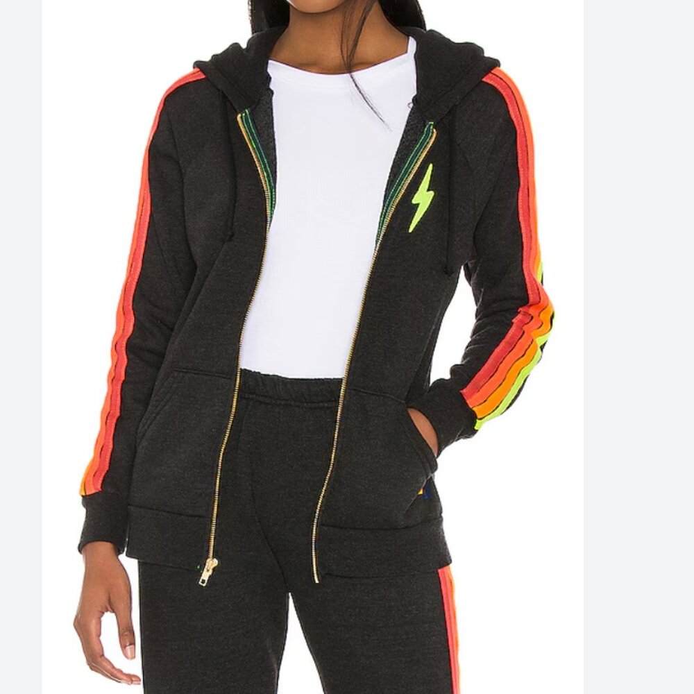 Aviator Nation Bolt Full Zip Hoodie Sweatshirt Dark Gray sz LG